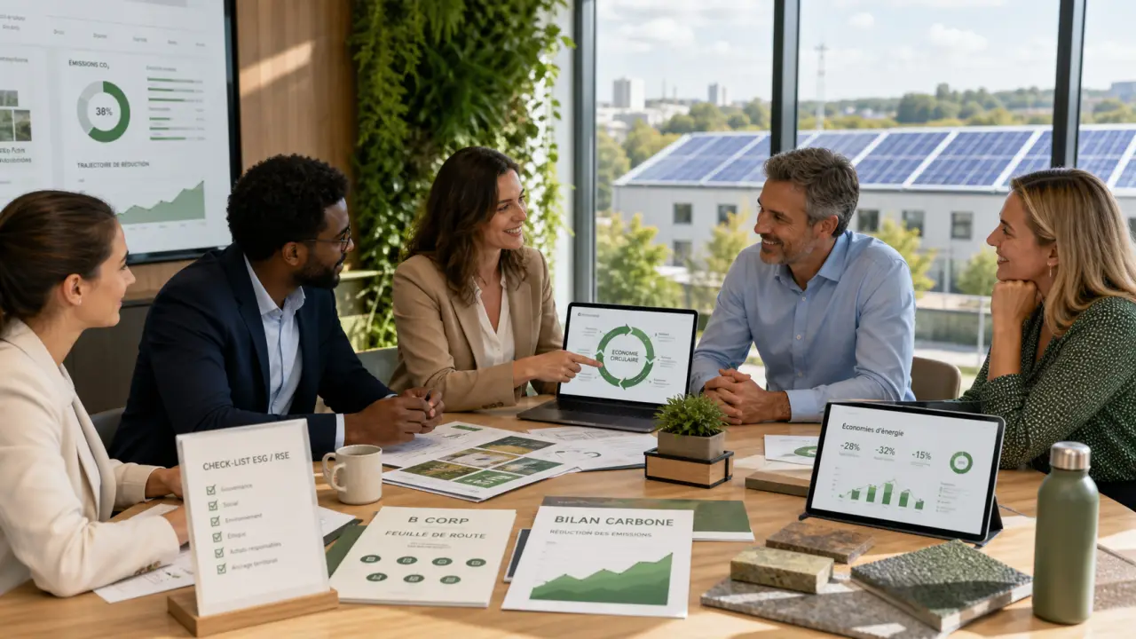 Espace de travail végétalisé montrant une PME engagée dans sa transition durable