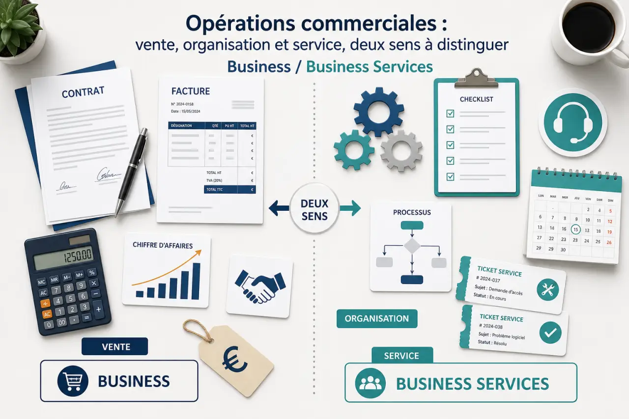 Opérations commerciales : vente, organisation et service, deux sens à distinguer