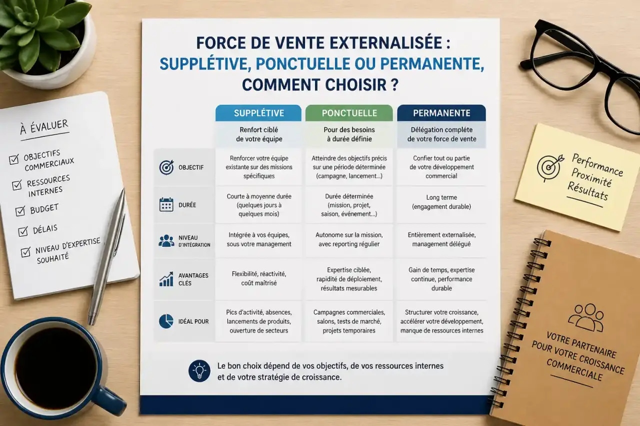 Force de vente externalisée : supplétive, ponctuelle ou permanente, comment choisir ?
